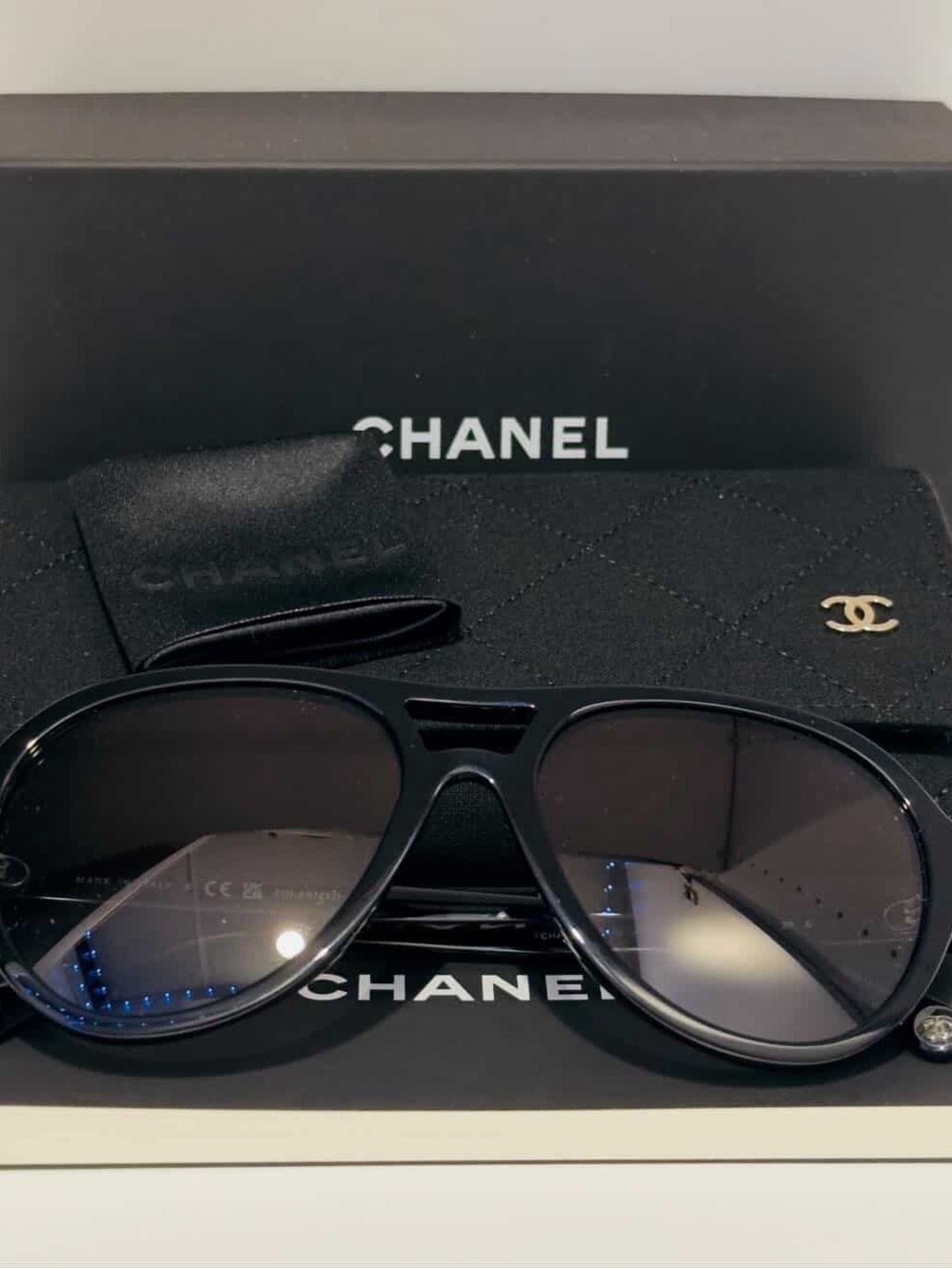 CHANEL Black aviator sunglasses